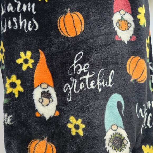 Fall Harvest Blanket 50 x 60 Gnome Pumpkin Plush Grateful Leaves Flowers Throw - Picture 3 of 4